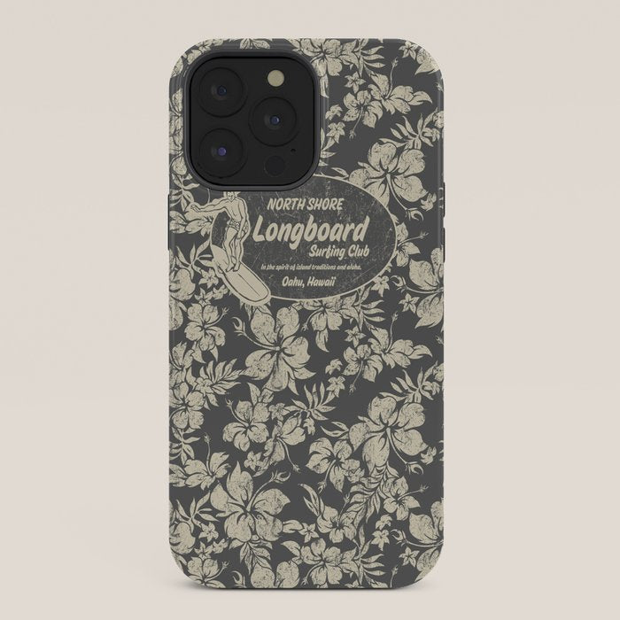 Club Surfing Longboard Logo and Hibiscus Hawaiian Print  iPhone Case