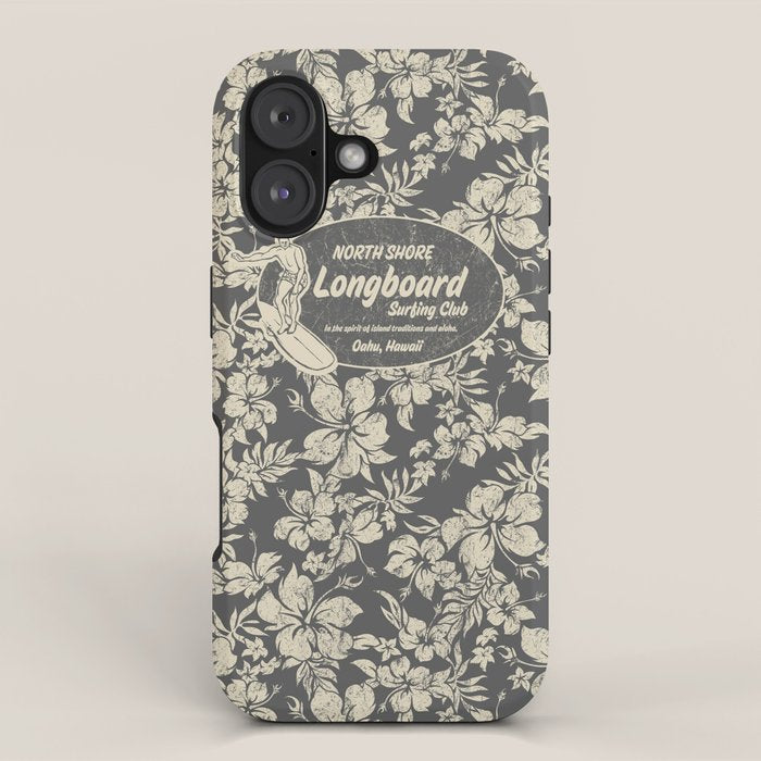 Club Surfing Longboard Logo and Hibiscus Hawaiian Print  iPhone Case