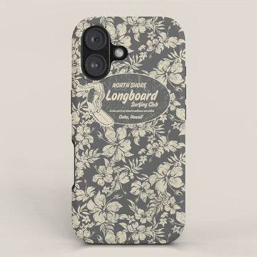 Club Surfing Longboard Logo and Hibiscus Hawaiian Print  iPhone Case
