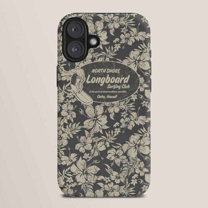 Club Surfing Longboard Logo and Hibiscus Hawaiian Print  iPhone Case