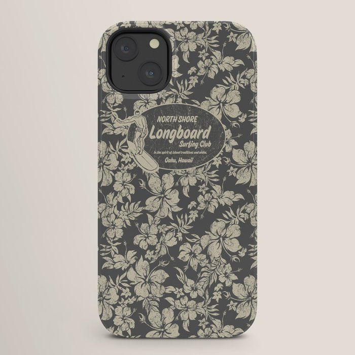 Club Surfing Longboard Logo and Hibiscus Hawaiian Print  iPhone Case