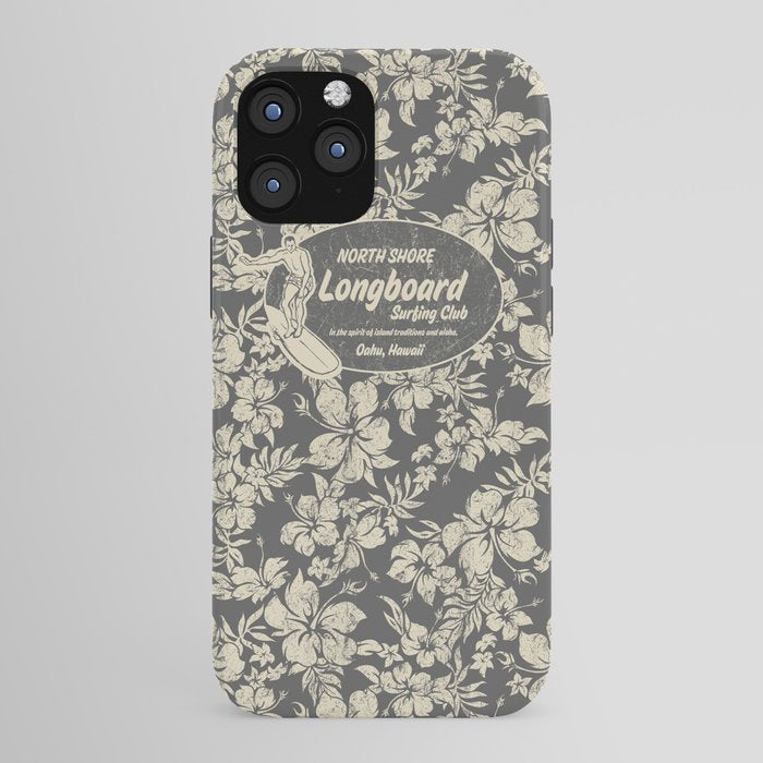 Club Surfing Longboard Logo and Hibiscus Hawaiian Print  iPhone Case