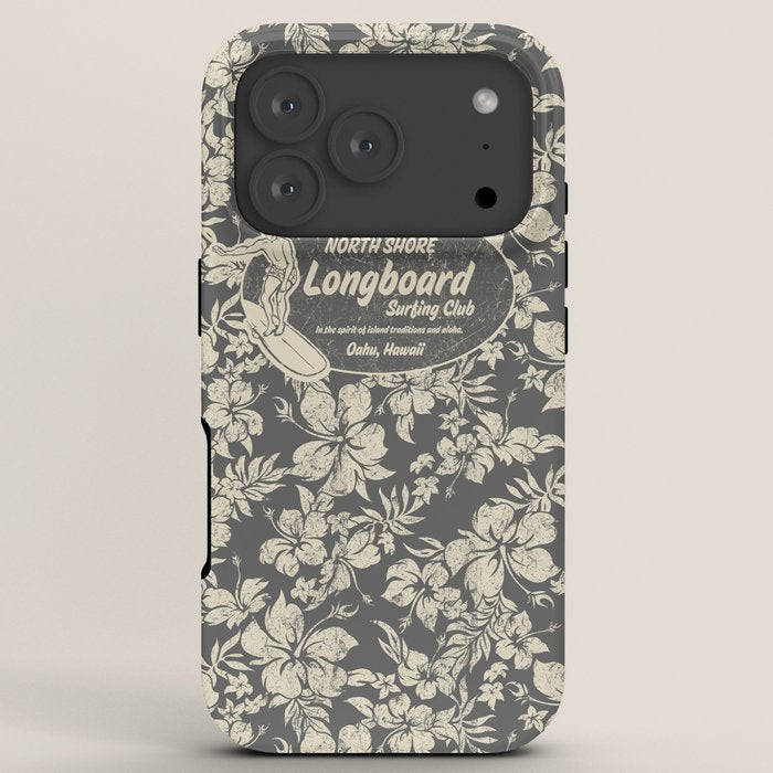 Club Surfing Longboard Logo and Hibiscus Hawaiian Print  iPhone Case