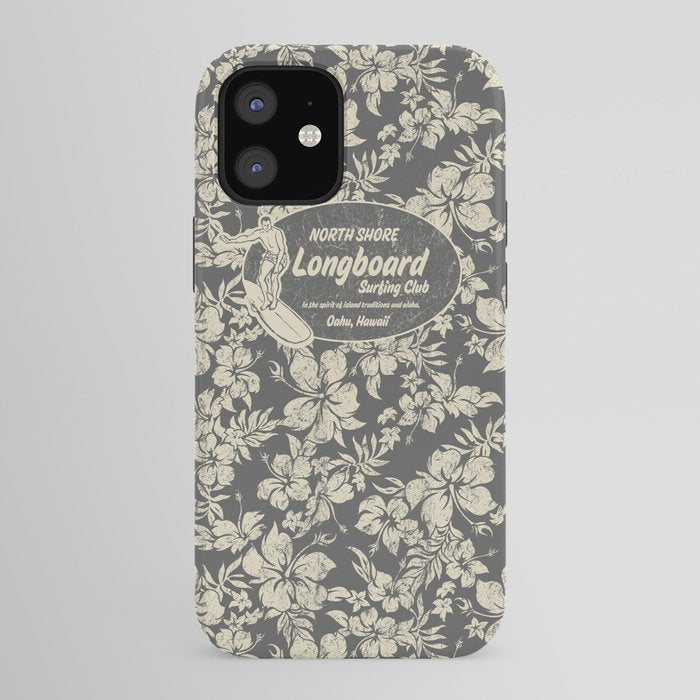 Club Surfing Longboard Logo and Hibiscus Hawaiian Print  iPhone Case