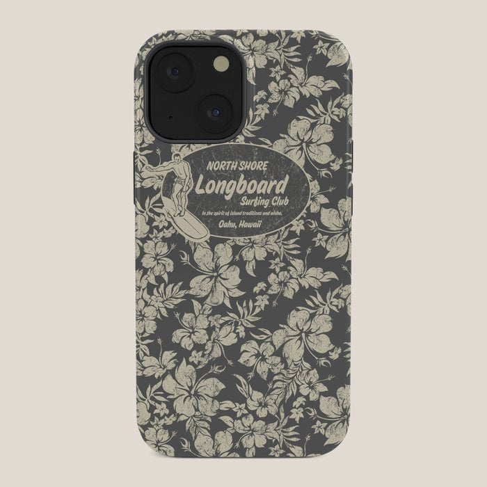 Club Surfing Longboard Logo and Hibiscus Hawaiian Print  iPhone Case