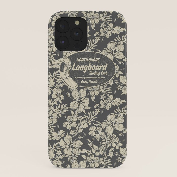 Club Surfing Longboard Logo and Hibiscus Hawaiian Print  iPhone Case