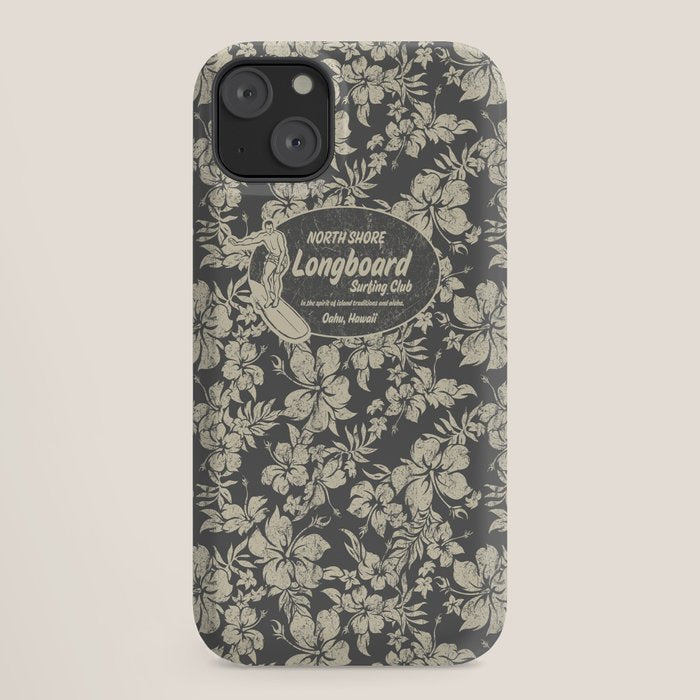 Club Surfing Longboard Logo and Hibiscus Hawaiian Print  iPhone Case