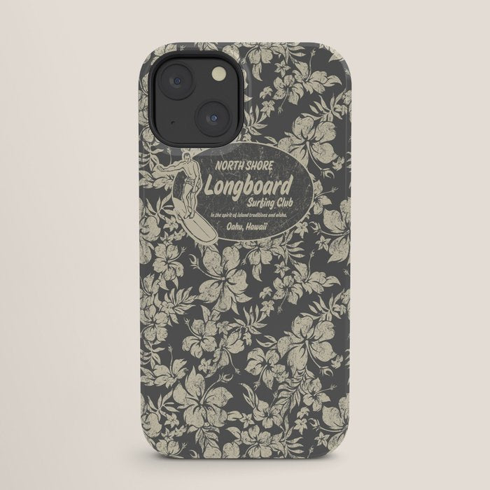 Club Surfing Longboard Logo and Hibiscus Hawaiian Print  iPhone Case