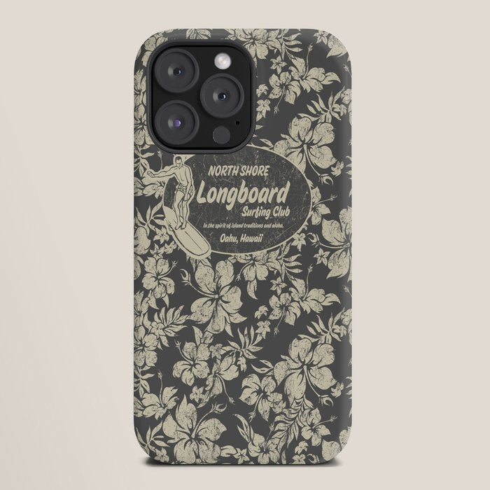 Club Surfing Longboard Logo and Hibiscus Hawaiian Print  iPhone Case