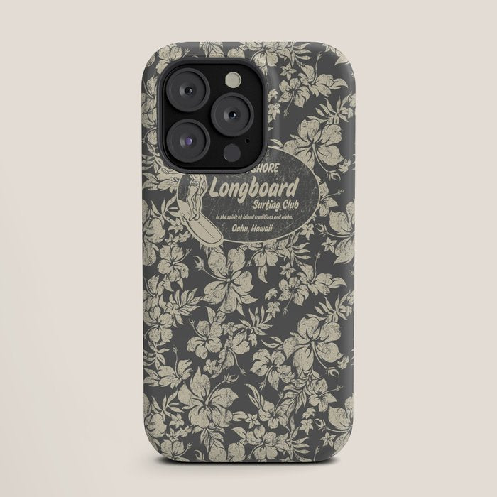 Club Surfing Longboard Logo and Hibiscus Hawaiian Print  iPhone Case