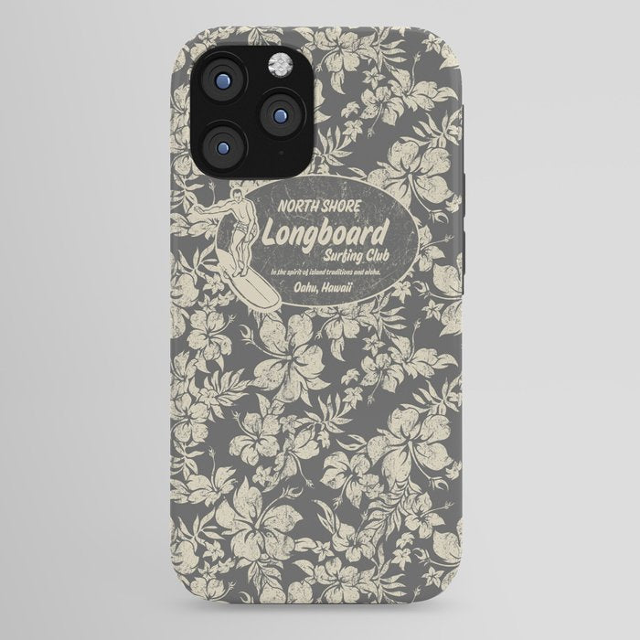 Club Surfing Longboard Logo and Hibiscus Hawaiian Print  iPhone Case