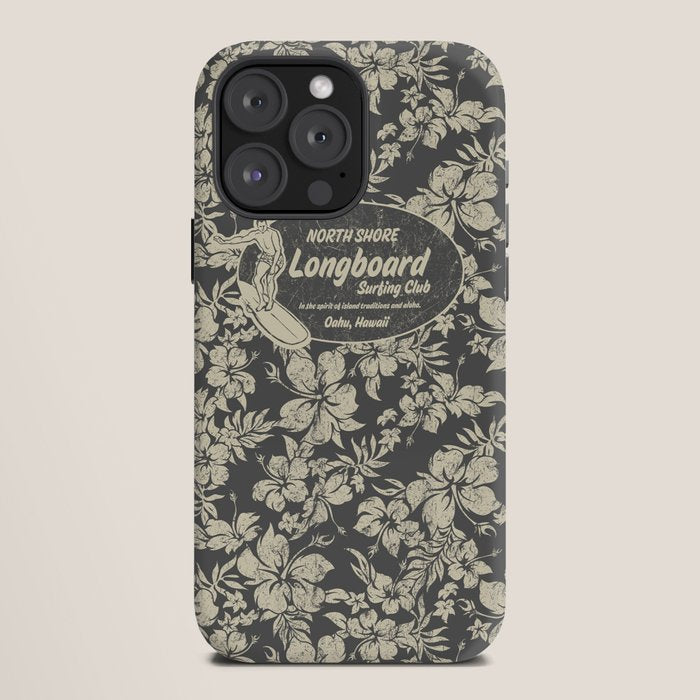 Club Surfing Longboard Logo and Hibiscus Hawaiian Print  iPhone Case