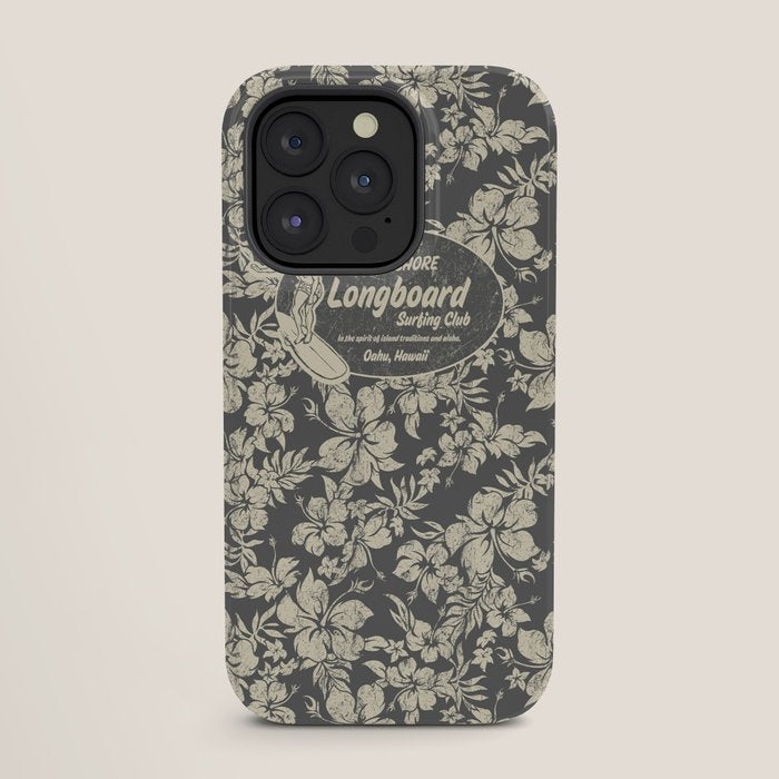 Club Surfing Longboard Logo and Hibiscus Hawaiian Print  iPhone Case