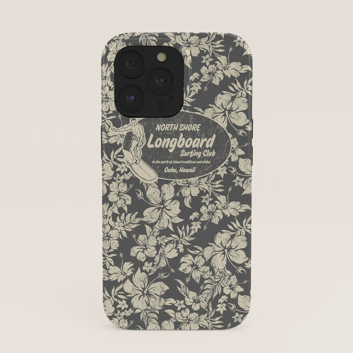 Club Surfing Longboard Logo and Hibiscus Hawaiian Print  iPhone Case
