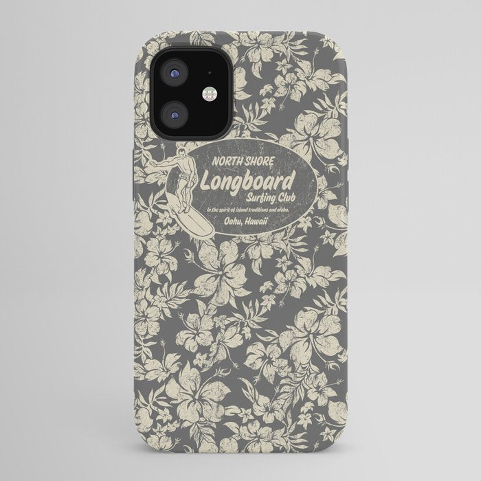 Club Surfing Longboard Logo and Hibiscus Hawaiian Print  iPhone Case
