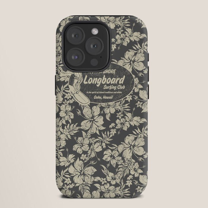 Club Surfing Longboard Logo and Hibiscus Hawaiian Print  iPhone Case