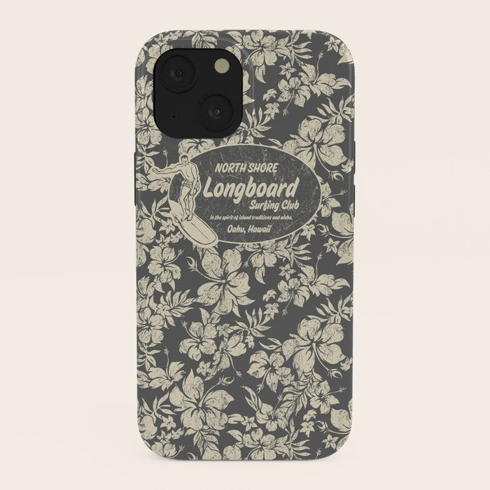 Club Surfing Longboard Logo and Hibiscus Hawaiian Print  iPhone Case