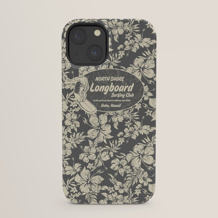 Club Surfing Longboard Logo and Hibiscus Hawaiian Print  iPhone Case