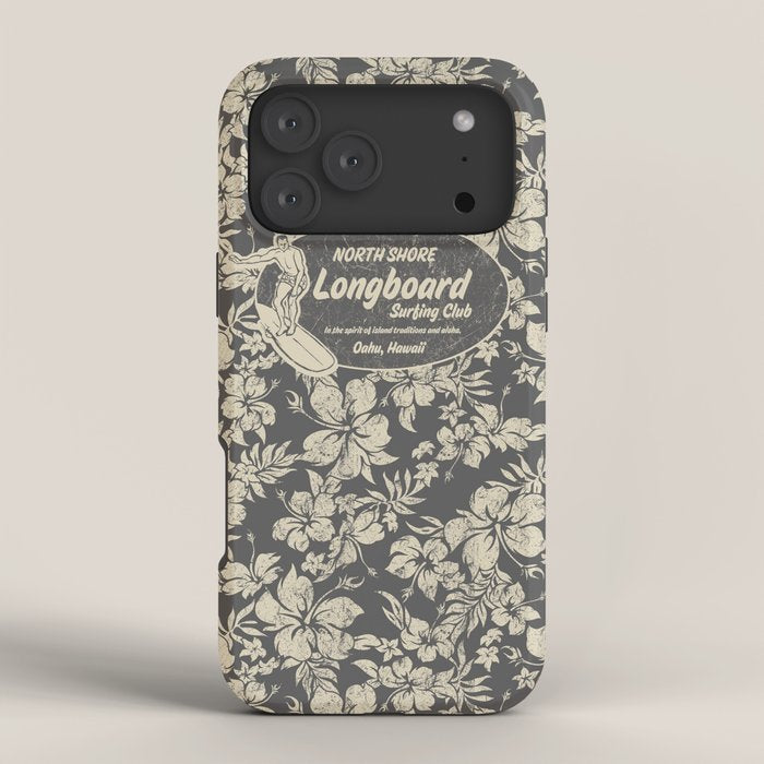 Club Surfing Longboard Logo and Hibiscus Hawaiian Print  iPhone Case