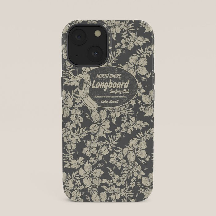Club Surfing Longboard Logo and Hibiscus Hawaiian Print  iPhone Case