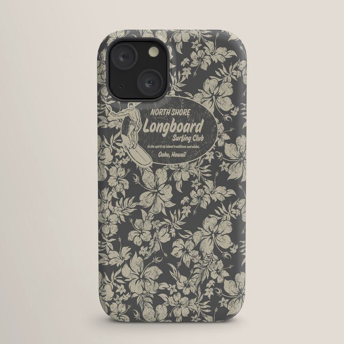 Club Surfing Longboard Logo and Hibiscus Hawaiian Print  iPhone Case