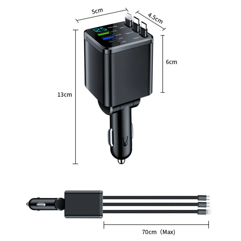 🚗 7-in-1 Retractable Fast Car Charger with Voltage Display – USB-C, Fast Charging & Essential for Daily Use 📱