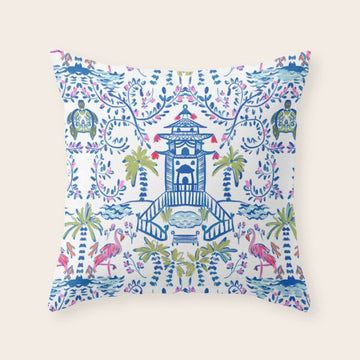Colorful Coastal Chinoiserie  Throw Pillow