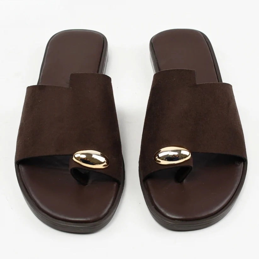 Flat Sandals with Metallic Detail