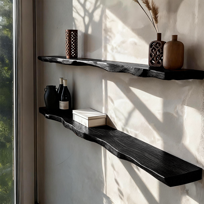 Live Edge Wood Floating Shelf With Hidden Metal Brackets, Wooden Bookshelf, Live Edge Wooden Shelf For Farmhouse Wall Decor