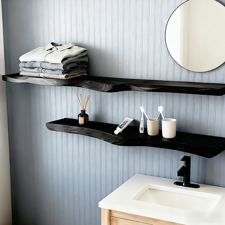 Live Edge Wood Floating Shelf With Hidden Metal Brackets, Wooden Bookshelf, Live Edge Wooden Shelf For Farmhouse Wall Decor