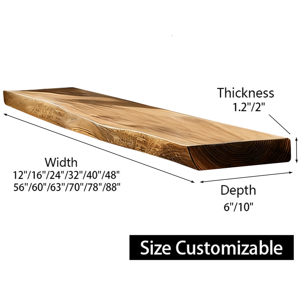 Live Edge Wood Floating Shelf With Hidden Metal Brackets, Wooden Bookshelf, Live Edge Wooden Shelf For Farmhouse Wall Decor
