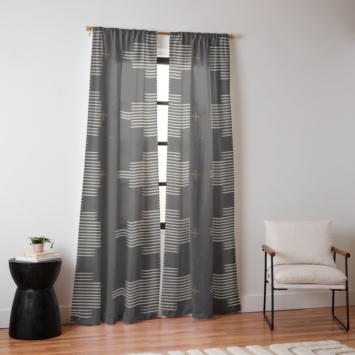 Southwestern Minimalist Black & White Window Curtain