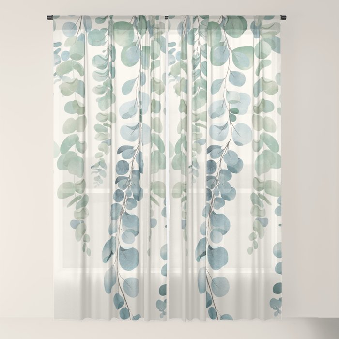Watercolor Eucalyptus Leaves Window Curtain