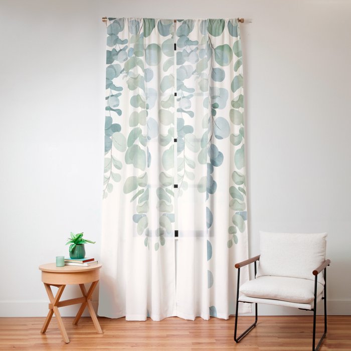 Watercolor Eucalyptus Leaves Window Curtain