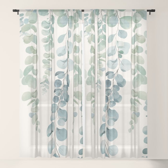 Watercolor Eucalyptus Leaves Window Curtain