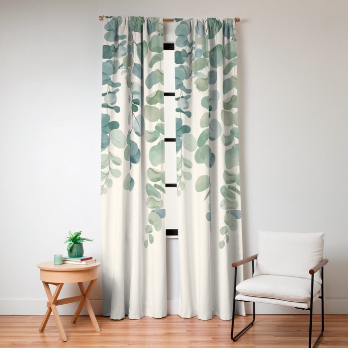Watercolor Eucalyptus Leaves Window Curtain