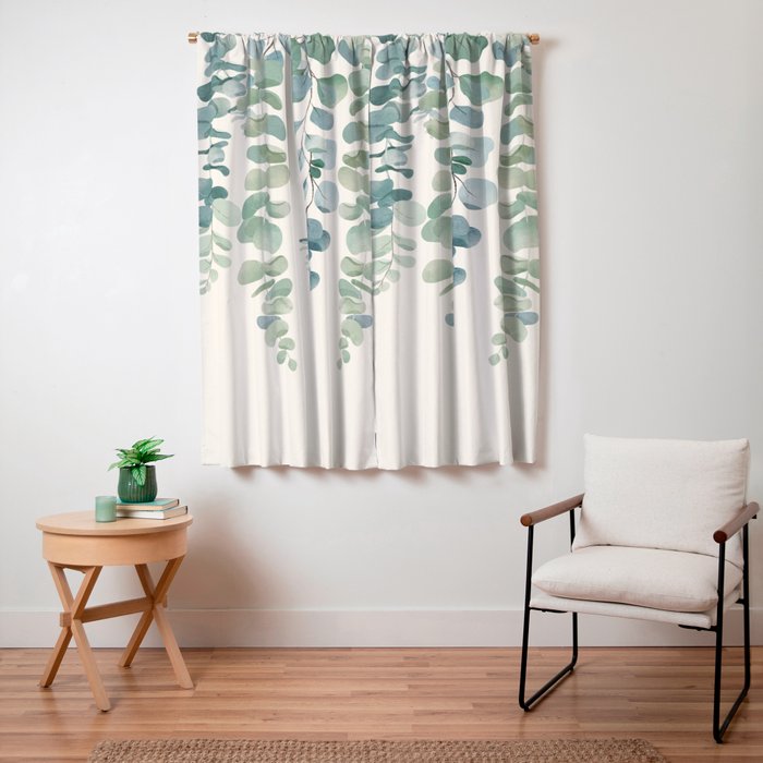 Watercolor Eucalyptus Leaves Window Curtain