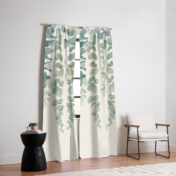 Watercolor Eucalyptus Leaves Window Curtain