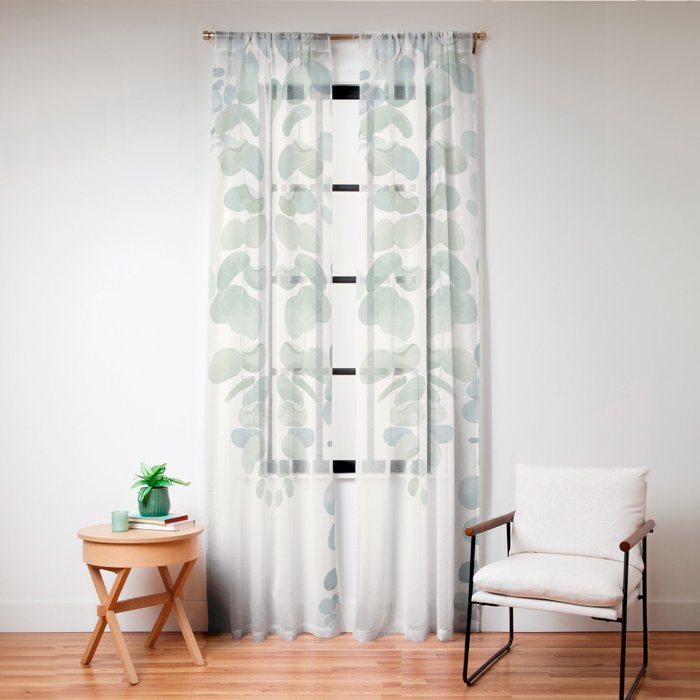 Watercolor Eucalyptus Leaves Window Curtain