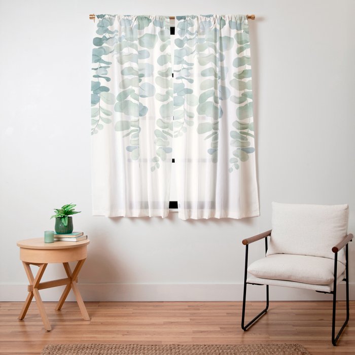 Watercolor Eucalyptus Leaves Window Curtain