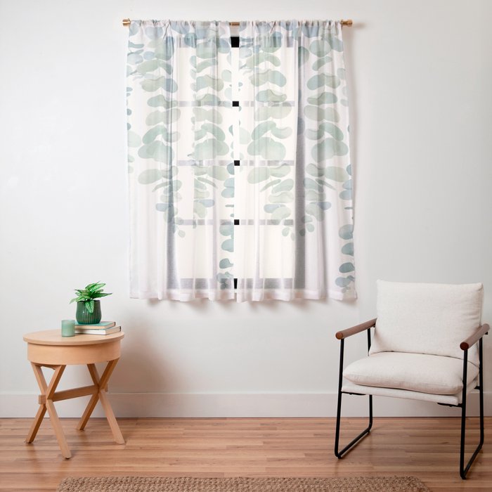 Watercolor Eucalyptus Leaves Window Curtain