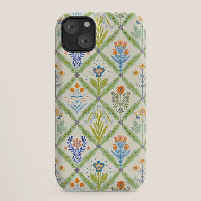 Vintage Botanical Floral Tile Pattern iPhone Case