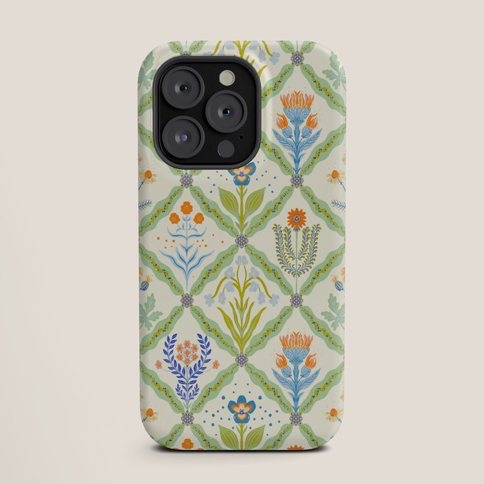 Vintage Botanical Floral Tile Pattern iPhone Case