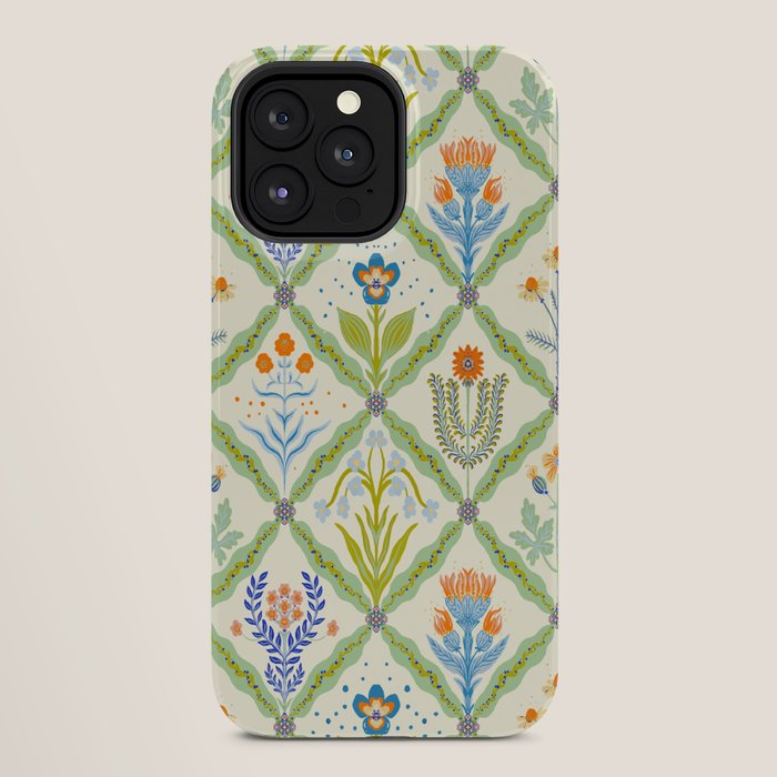 Vintage Botanical Floral Tile Pattern iPhone Case