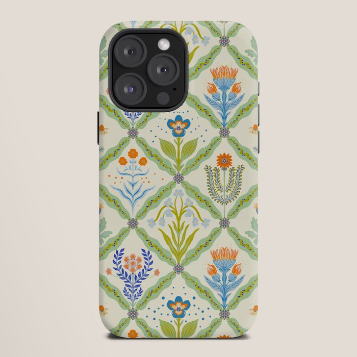 Vintage Botanical Floral Tile Pattern iPhone Case