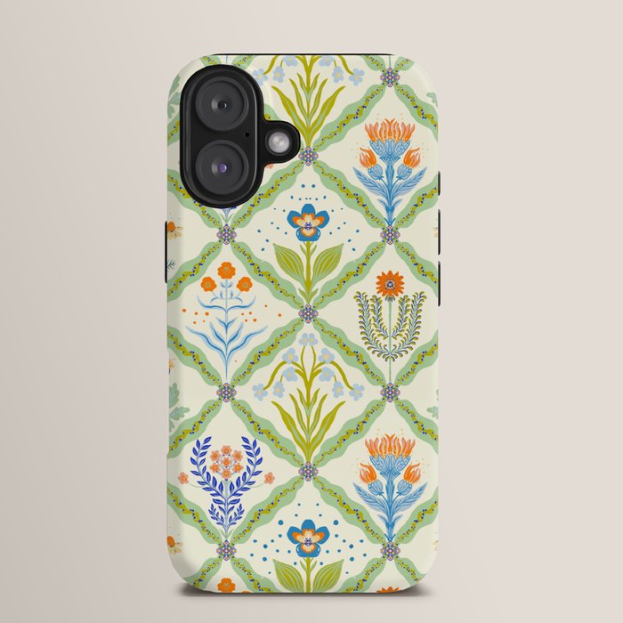 Vintage Botanical Floral Tile Pattern iPhone Case