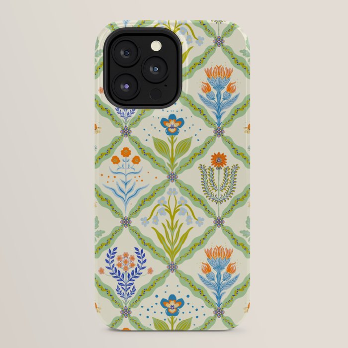 Vintage Botanical Floral Tile Pattern iPhone Case