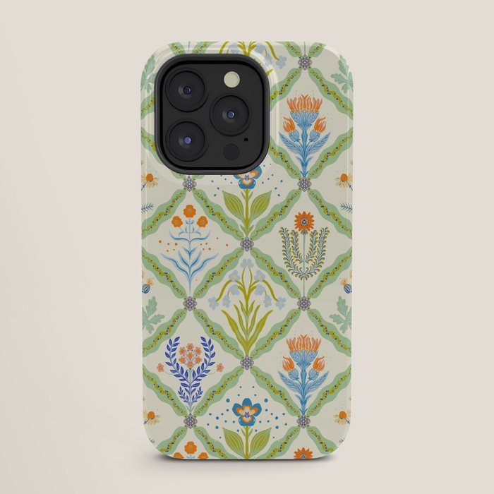 Vintage Botanical Floral Tile Pattern iPhone Case