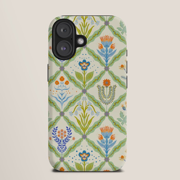 Vintage Botanical Floral Tile Pattern iPhone Case