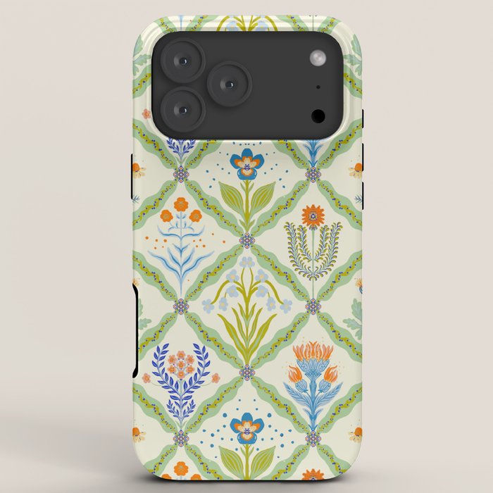 Vintage Botanical Floral Tile Pattern iPhone Case